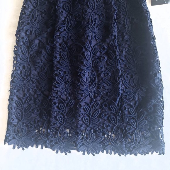 LULU'S Open Back Floral Lace Navy Blue Mini Dress SZ M - Picture 6 of 17